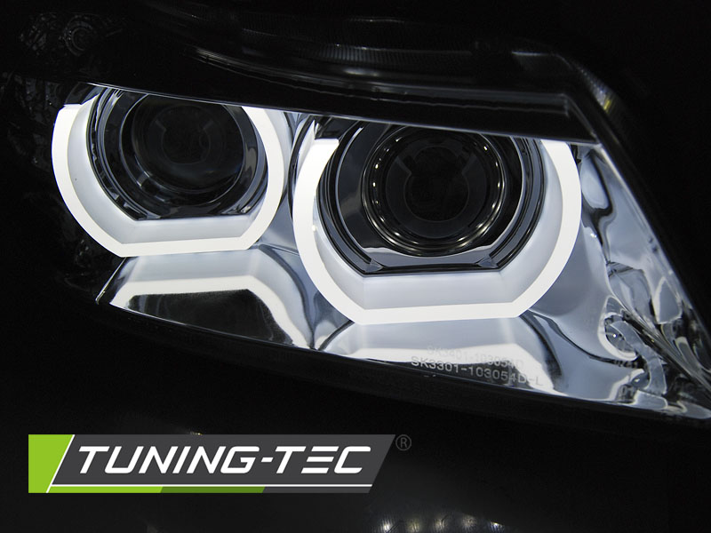 Headlights BMW E90 E91 LCI 09-11 3D Angel Eyes Chrome – náhľad 3