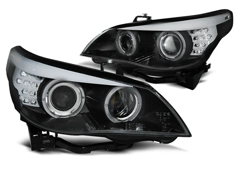 Headlights BMW E60 E61 05-07 Xenon CCFL Angel Eyes Black
