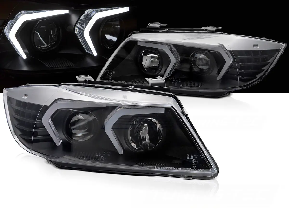 Headlights BMW E90 E91 05-08 Angel Eyes Black