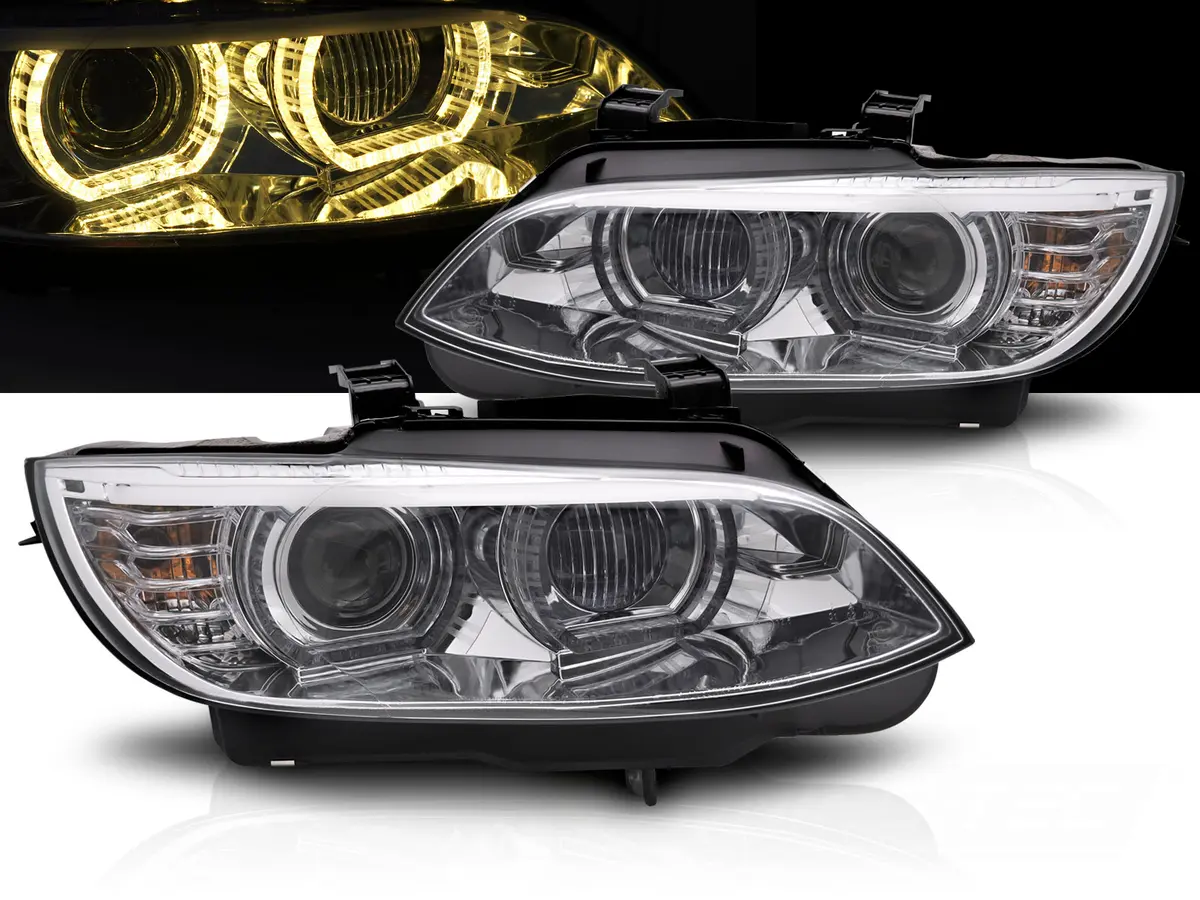 Headlights BMW E92 E93 LCI 10-13 Xenon Angel Eyes Chrome Yellow