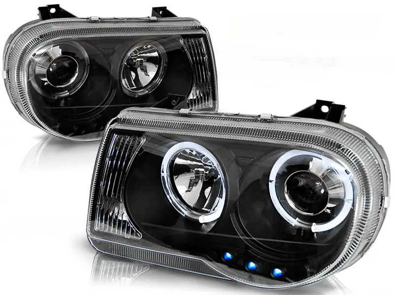 Headlights Chrysler 300C Angel Eyes Black