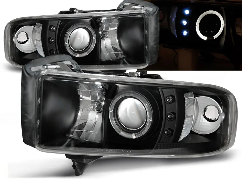 Headlights Dodge Ram 94-01 Angel Eyes Black