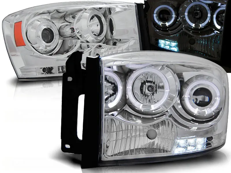Headlights Dodge Ram 06-08 Angel Eyes Chrome