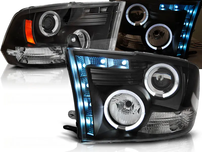 Headlights Dodge RAM 09-18 Angel Eyes Black