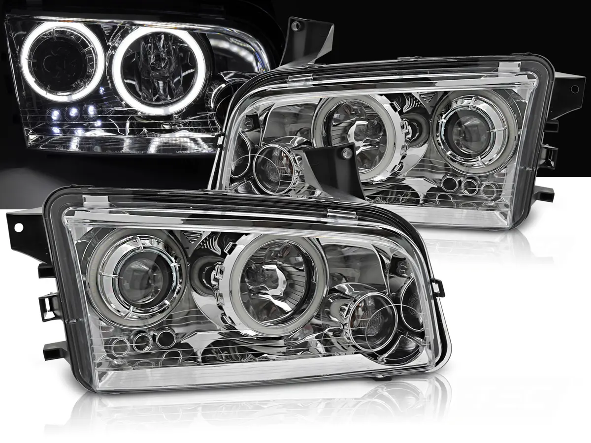 Headlights Dodge Charger LX 06-10 Angel Eyes Chrome