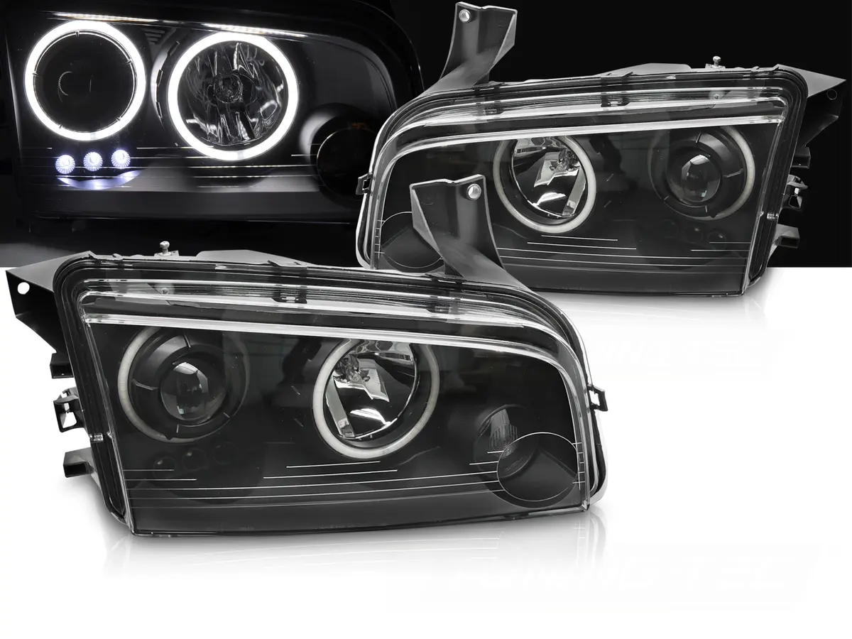 Headlights Dodge Charger LX 06-10 Angel Eyes Black