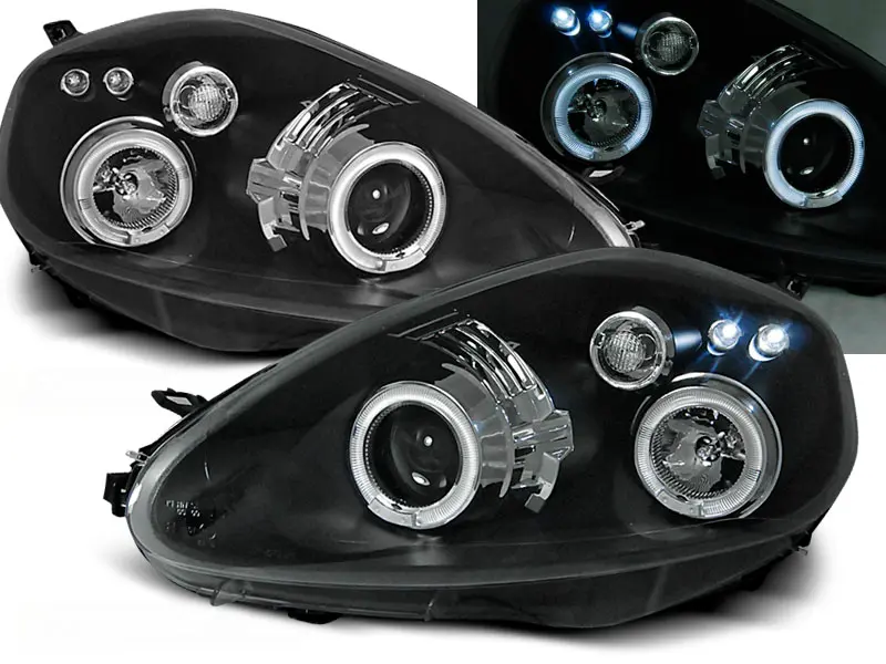 Headlights Fiat Grande Punto 05-08 Angel Eyes Black
