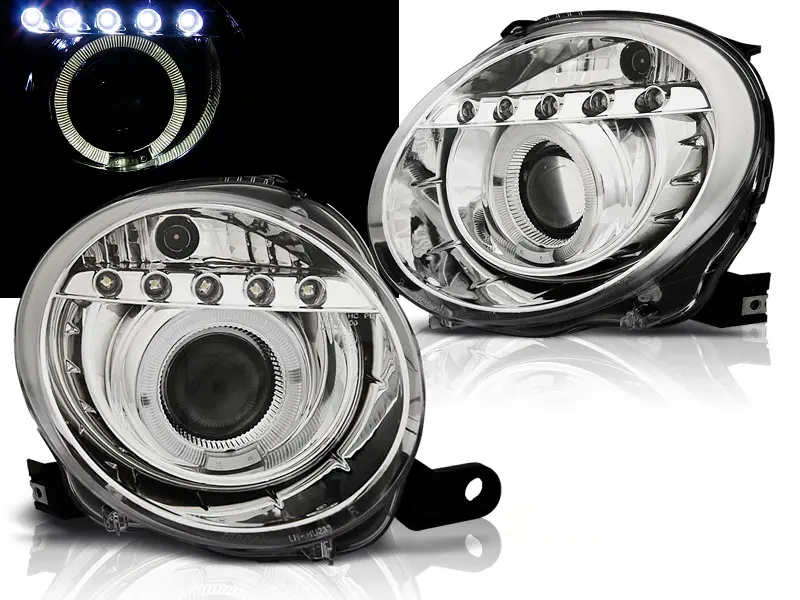 Headlights Fiat 500 07-15 Projector LED Chrome