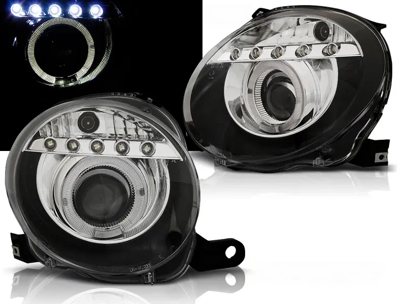 Headlights Fiat 500 07-15 Projector LED Black
