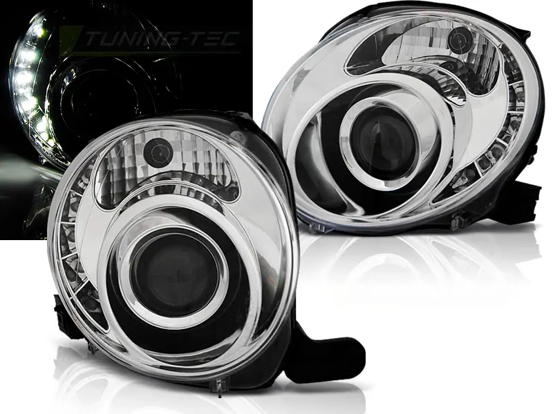 Headlights Fiat 500 07-15 LED Chrome