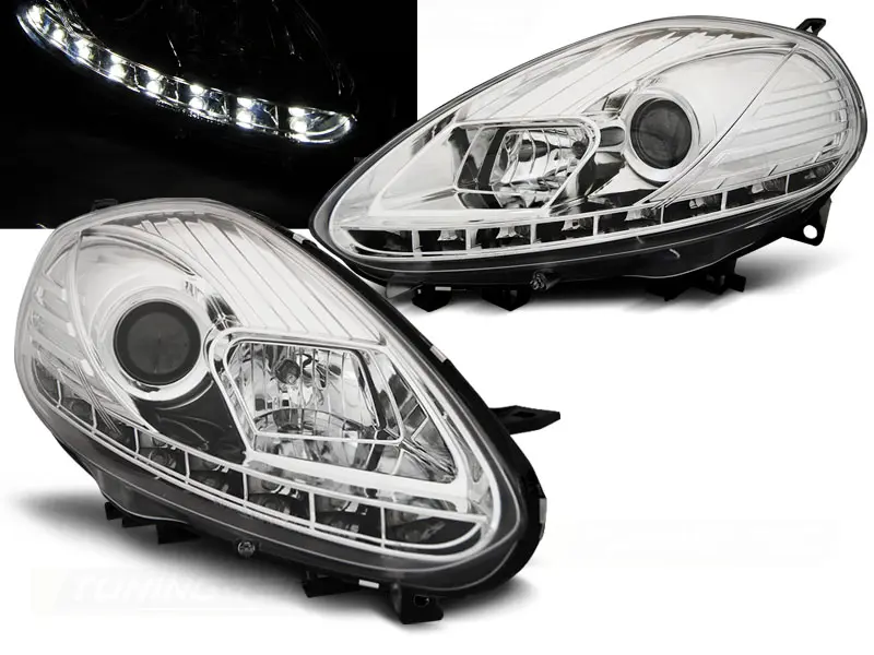 Headlights Fiat Punto Evo 09-12 DRL Chrome