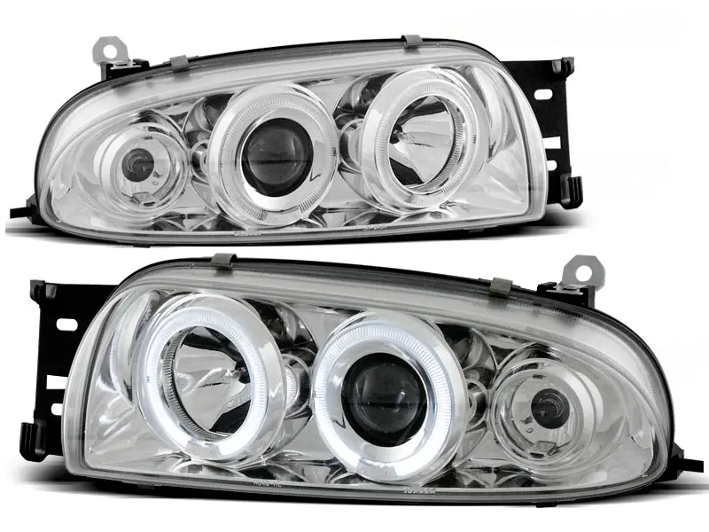 Headlights Ford Fiesta MK4 96-99 Angel Eyes Chrome