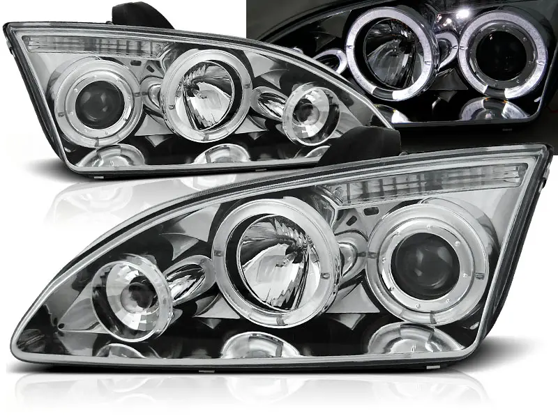 Headlights Ford Focus 04-08 Angel Eyes Chrome