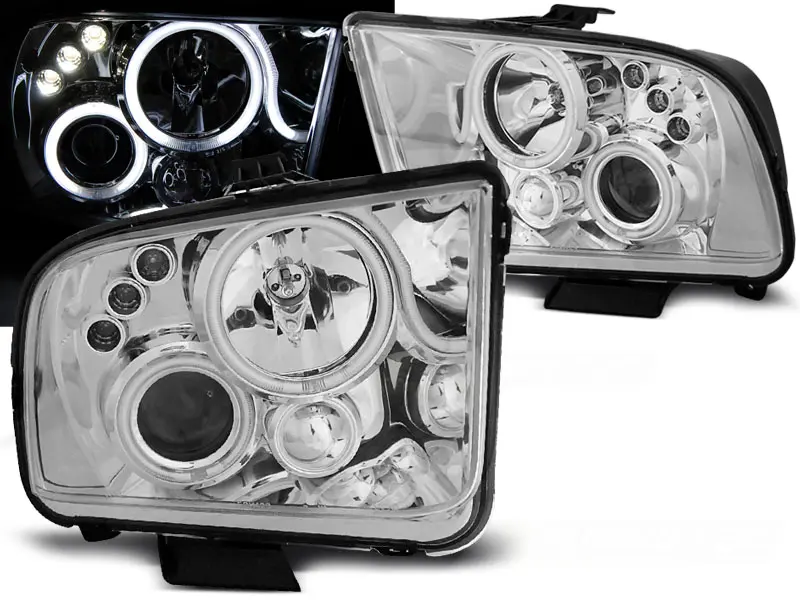 Headlights Ford Mustang 04-09 Angel Eyes Chrome