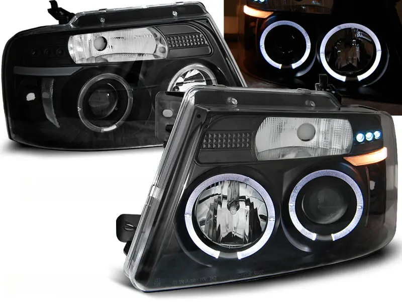 Headlights Ford F150 MK11 04-08 Angel Eyes Black