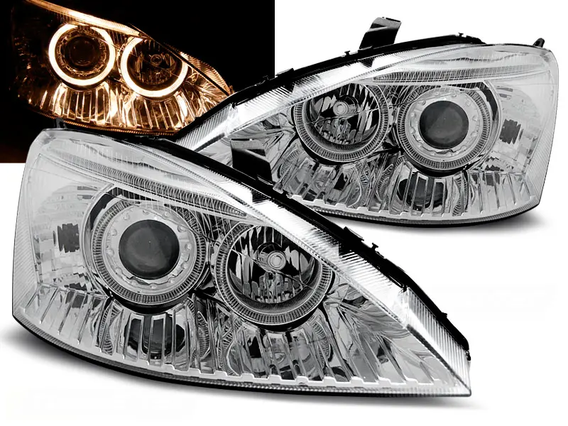 Headlights Ford Focus 98-01 Angel Eyes Chrome
