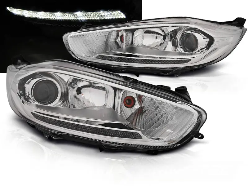 Headlights Ford Fiesta MK7 13-16 DRL LED Chrome