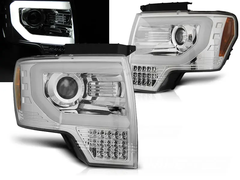 Headlights Ford F150 MK12 Tube Light Chrome
