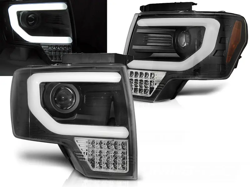 Headlights Ford F150 MK12 Tube Light Black