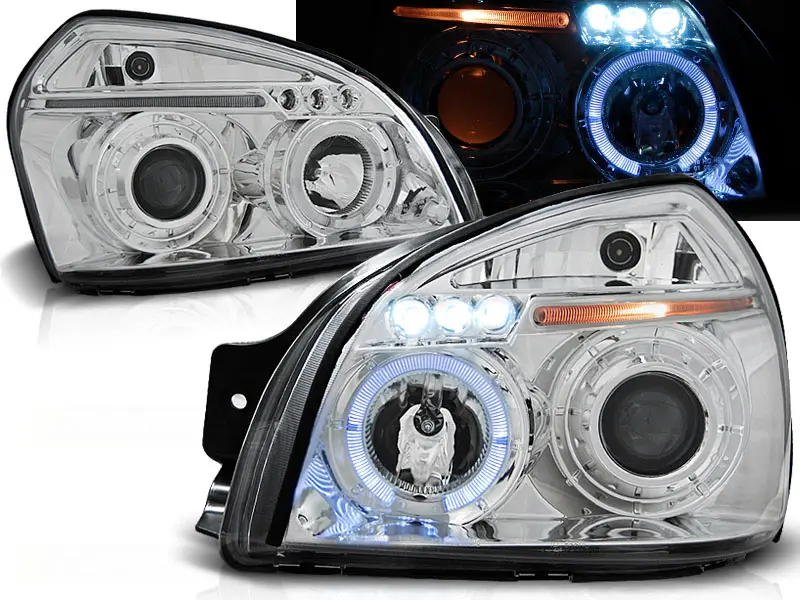 Headlights Hyundai Tucson 04-10 Angel Eyes Chrome