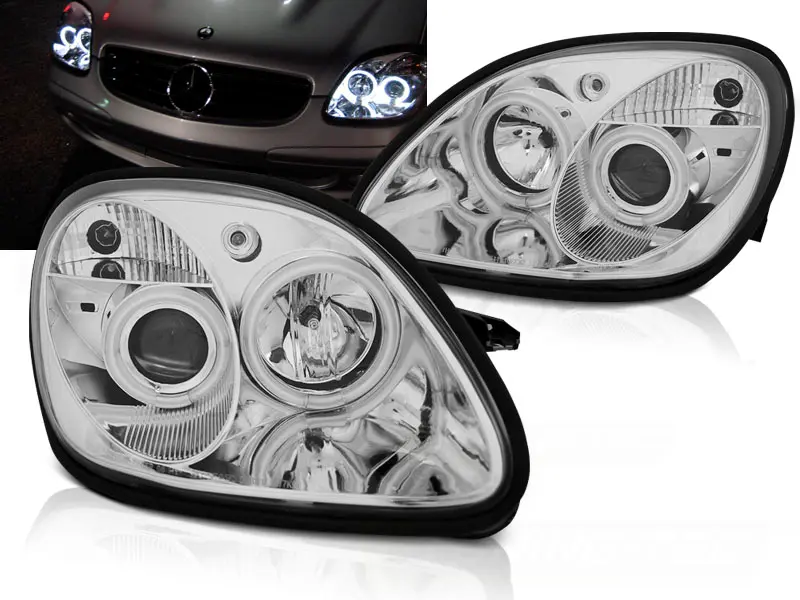 Headlights Mercedes SLK R170 96-04 Angel Eyes Chrome