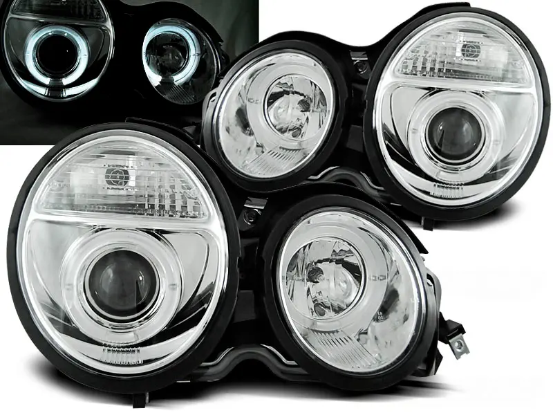 Headlights Mercedes W210 95-99 Angel Eyes Chrome