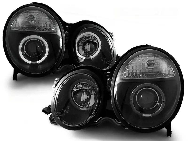 Headlights Mercedes W210 E-Class 99-02 Angel Eyes Black