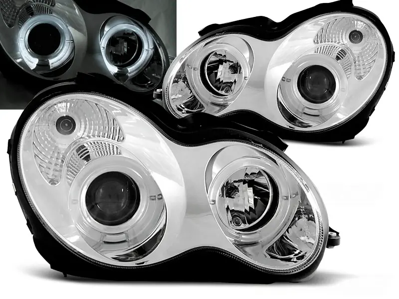 Headlights Mercedes W203 00-04 Angel Eyes Chrome