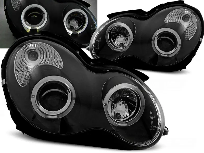 Headlights Mercedes W203 00-04 Angel Eyes Black