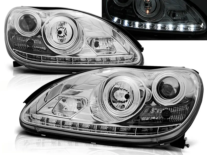 Headlights Mercedes W220 S 98-05 Devil Eyes Chrome