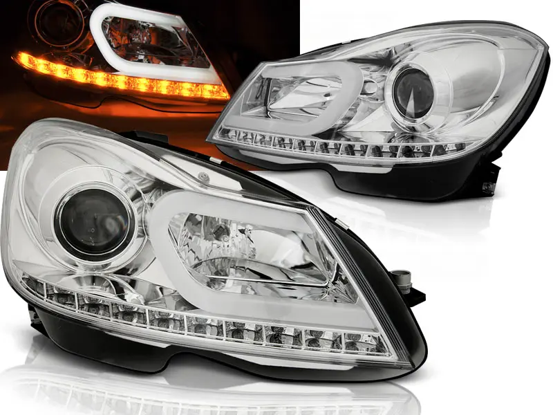 Headlights Mercedes W204 11-14 Tube Light Chrome