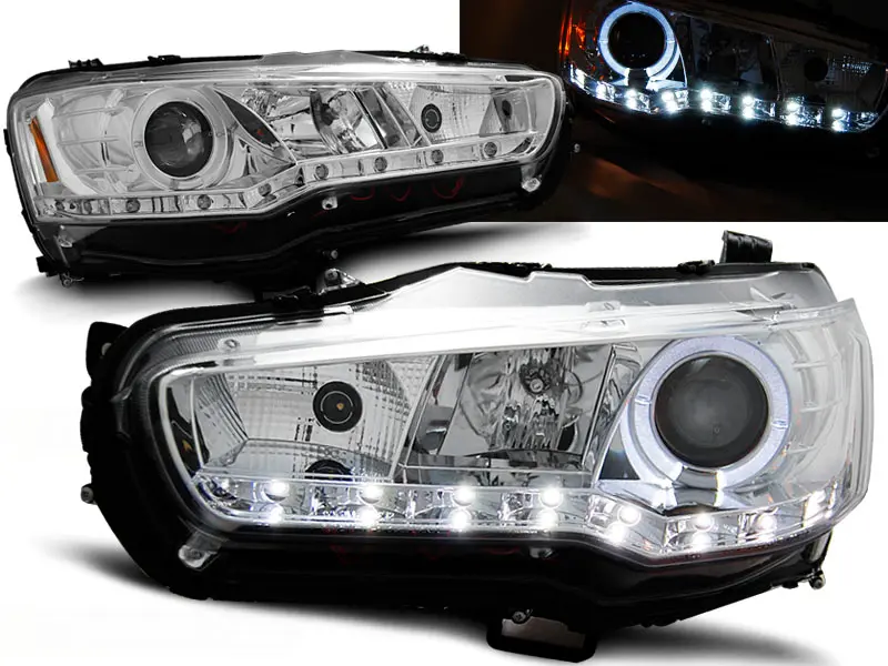 Headlights Mitsubishi Lancer 8 08-16 Devil Eyes Chrome