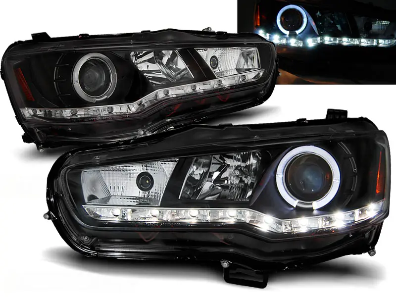 Headlights Mitsubishi Lancer 8 08-16 Devil Eyes Black