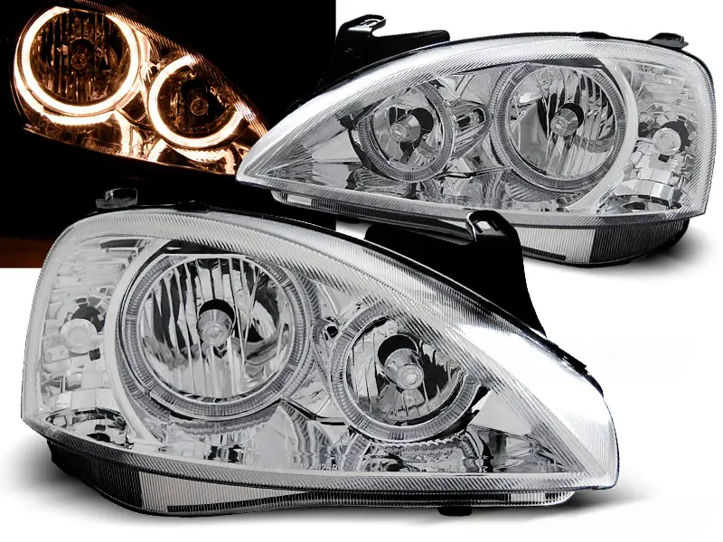 Headlights Opel Corsa C 00-06 Angel Eyes Chrome