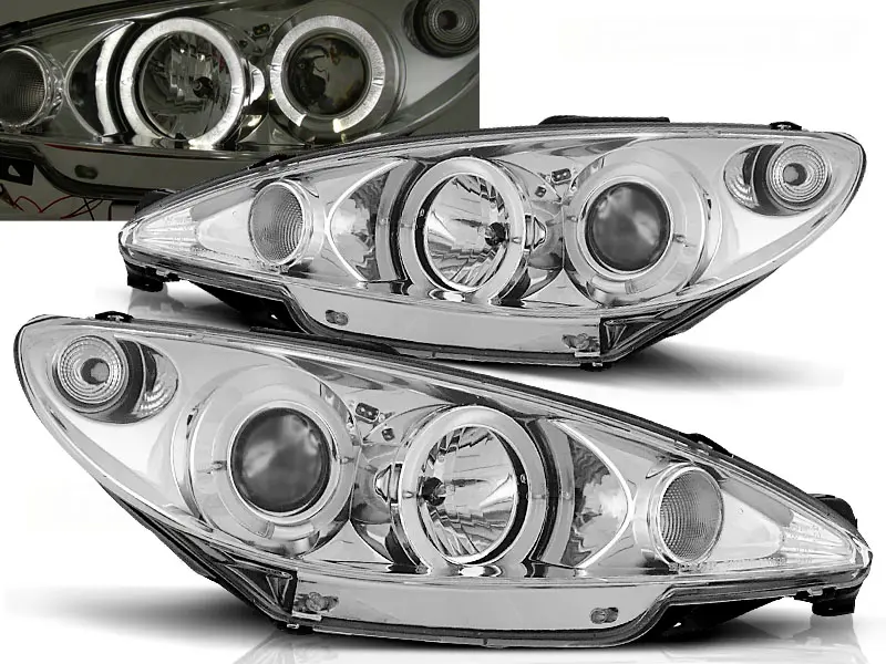Headlights Peugeot 206 99-02 Angel Eyes Chrome