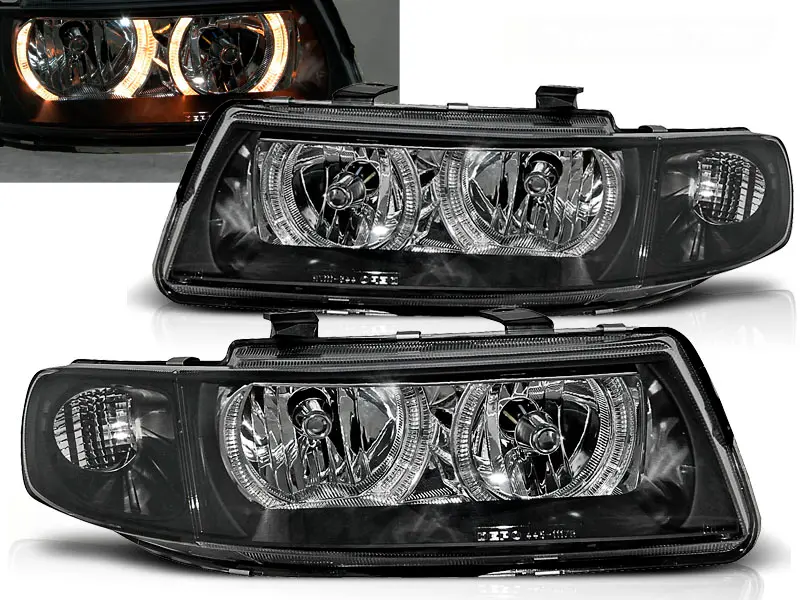Headlights Seat Leon Toledo 99-04 Angel Eyes Black