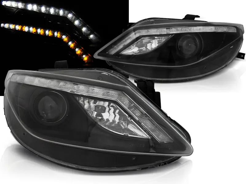 Headlights Seat Ibiza 6J 08-12 Indicator Daylight LED Black