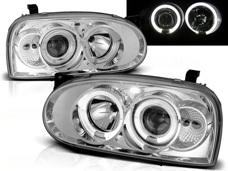 Headlights VW Golf 3 Angel Eyes Chrome - 02