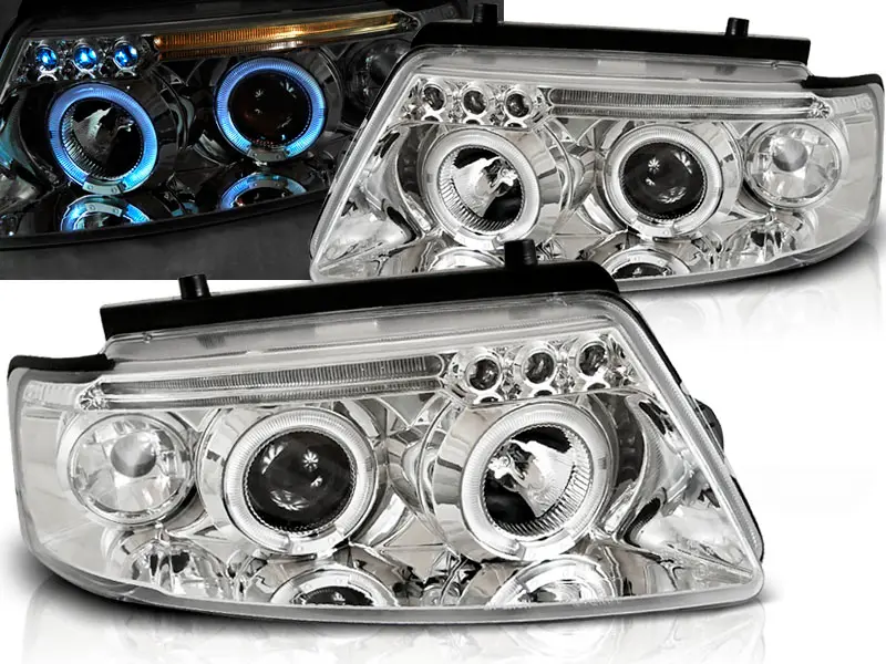 Headlights VW Passat B5 Angel Eyes Chrome