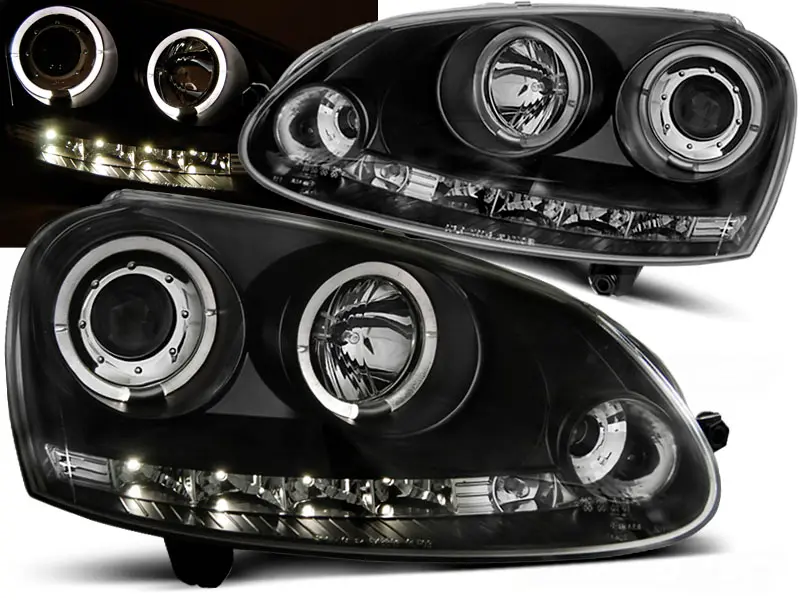 Headlights VW Golf 5 Angel Eyes Black - B8