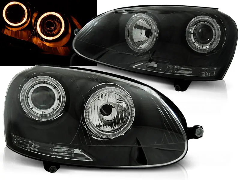 Headlights VW Golf 5 Angel Eyes Black - H7