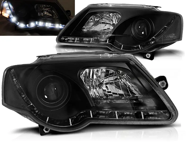 Headlights VW Passat 3C B6 05-10 DRL Devil Eyes Black