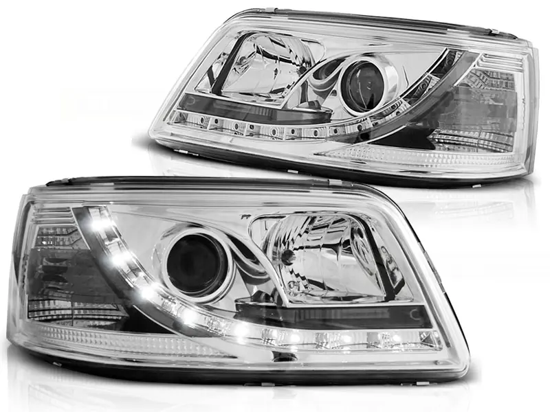 Headlights VW T5 03-09 DRL Devil Eyes Chrome