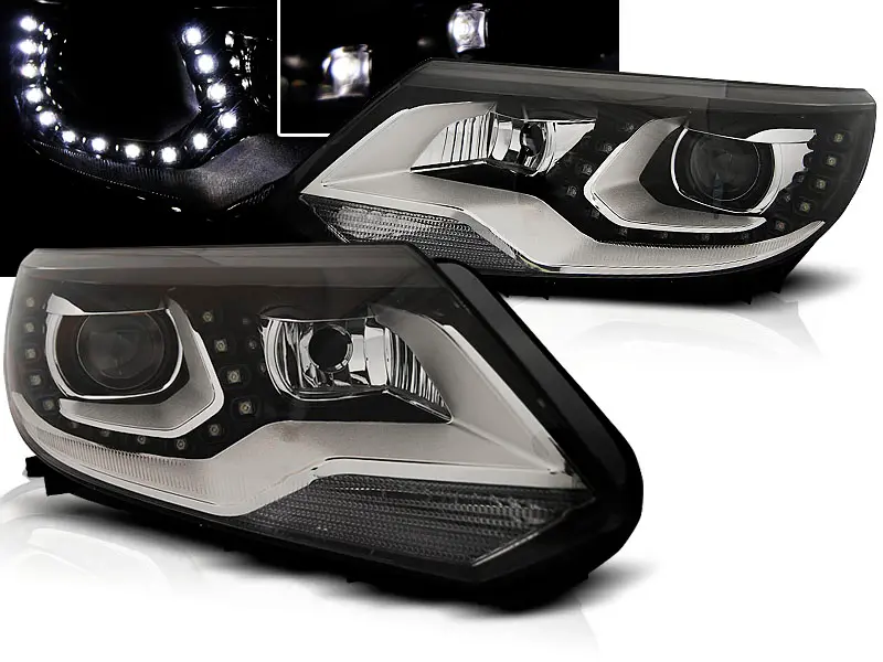 Headlights VW Tiguan 11-15 with Daytime Running Lights Black