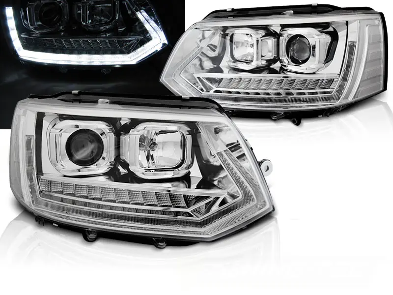 Headlights VW T5.1 10-15 Tube Light Dynamic Chrome