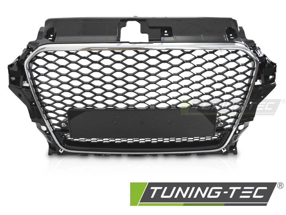 Front Grille Audi A3 8V 12-16 Sport Glossy Black Chrome PDC – náhľad 2