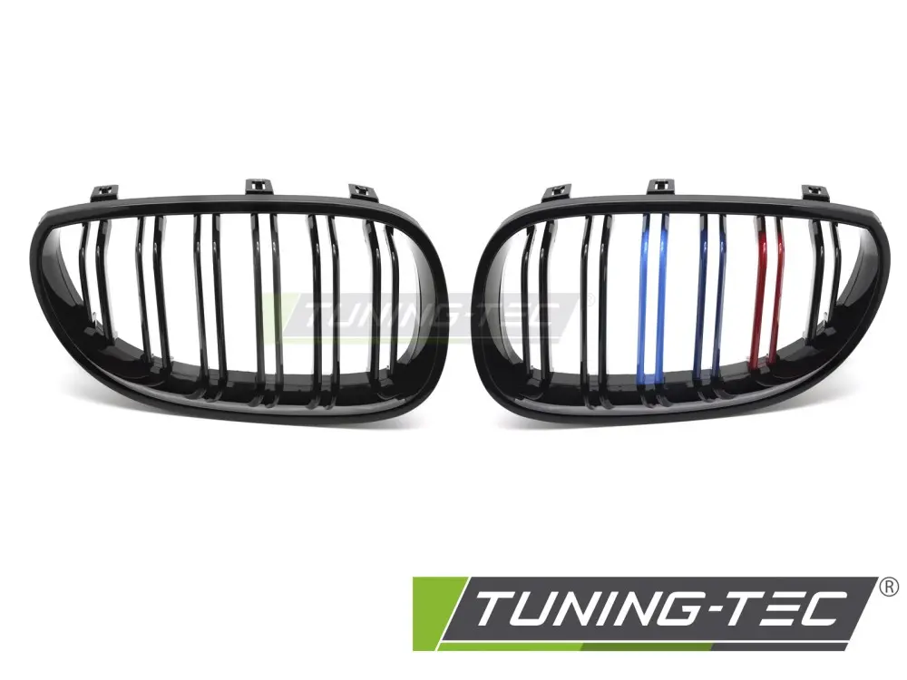 Front Grille BMW 5 Series E60 / E61 03-10 Sport Glossy Black Tri-Colour Double Bar – náhľad 2