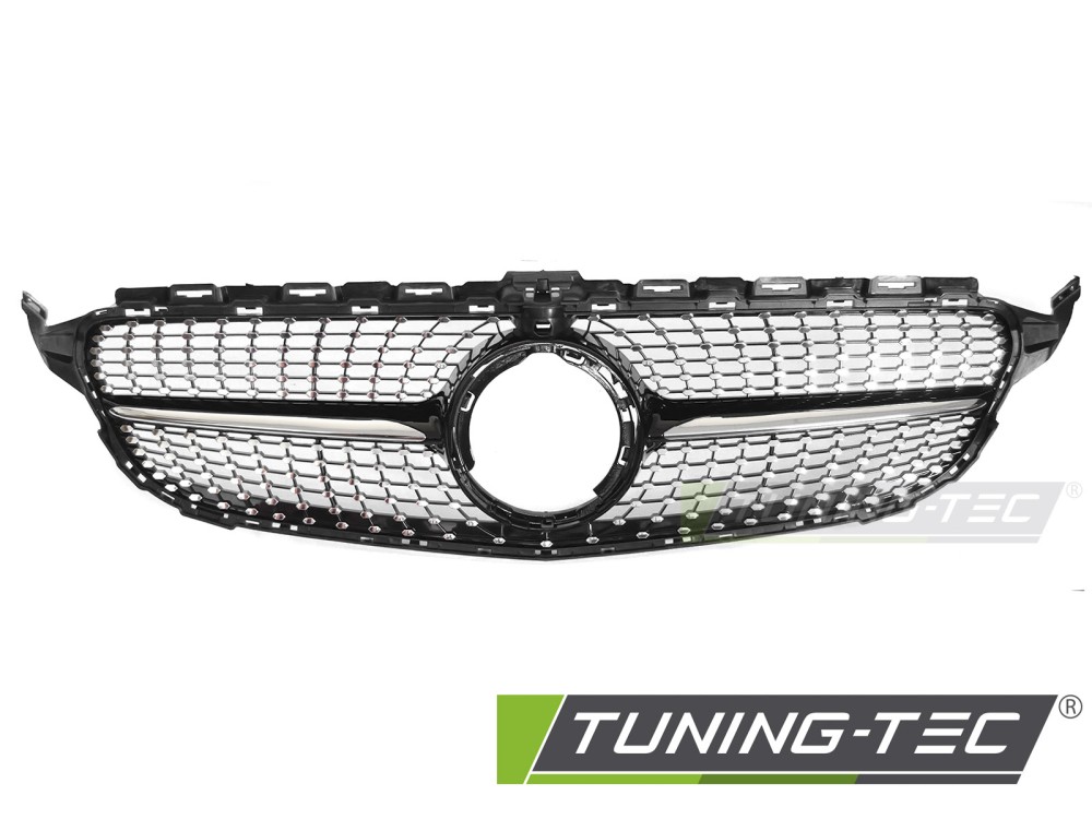Front Grille Mercedes C-Class W205 / S205 / C205 / A205 18-23 Diamond Black Chrome with Camera Hole – náhľad 2