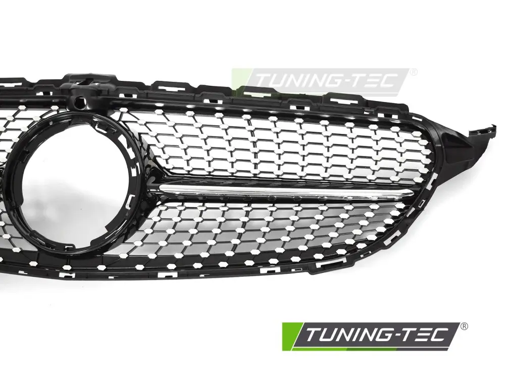 Front Grille Mercedes C-Class W205 / S205 / C205 / A205 18-23 Diamond Black Chrome with Camera Hole – náhľad 3