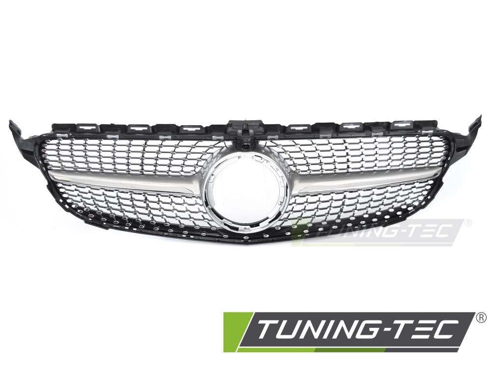 Front Grille Mercedes C-Class W205 / S205 / C205 / A205 18-23 Diamond Silver-Chrome with Camera Hole – náhľad 2